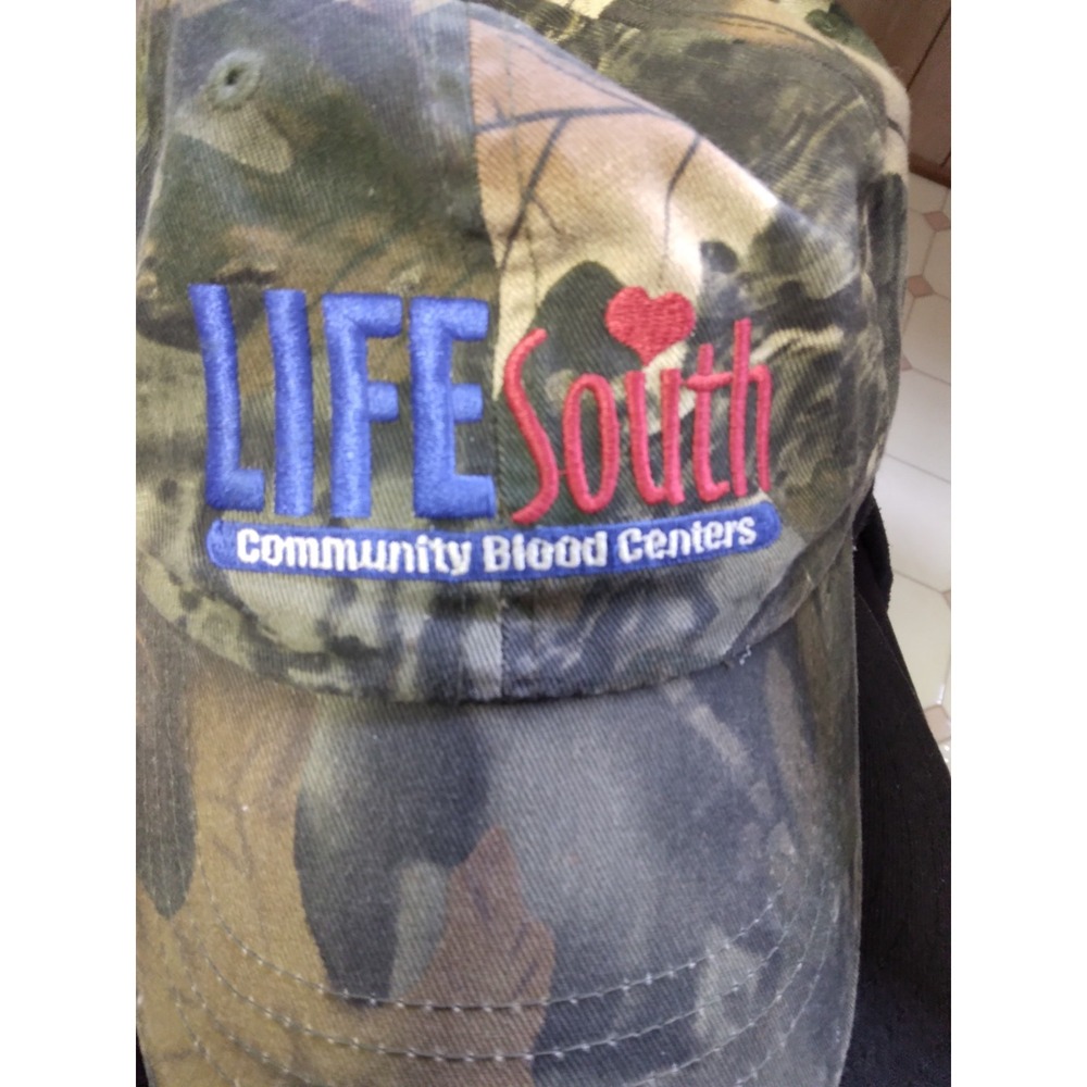 LIFE SOUTH COMMUNITY BLOOD CENTERS Cap Hat Camo Embroidered Strapback Adjustable